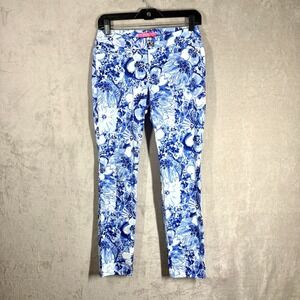 Lilly Pulitzer Kelly Skinny Ankle Pants Size 0 Blue Coastal Resortwear Tropical
